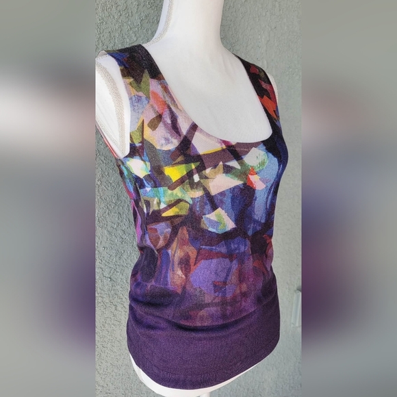 Escada Tops - Escada Colorful Abstract Tank Top Cashmere/Silk/ Virgin Wool Blend